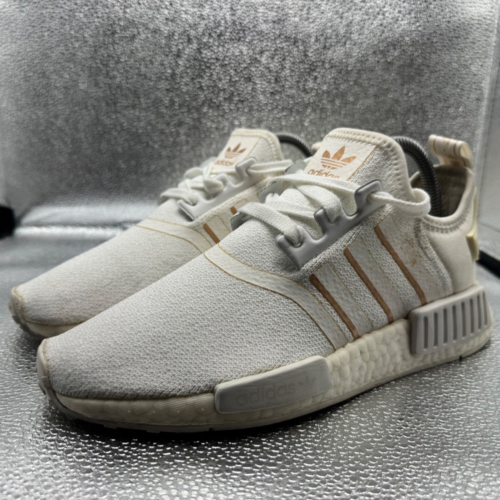 Size 7.5 Adidas NMD R1 Sneakers Womens White Rose Gold Good FW6434 Athletic